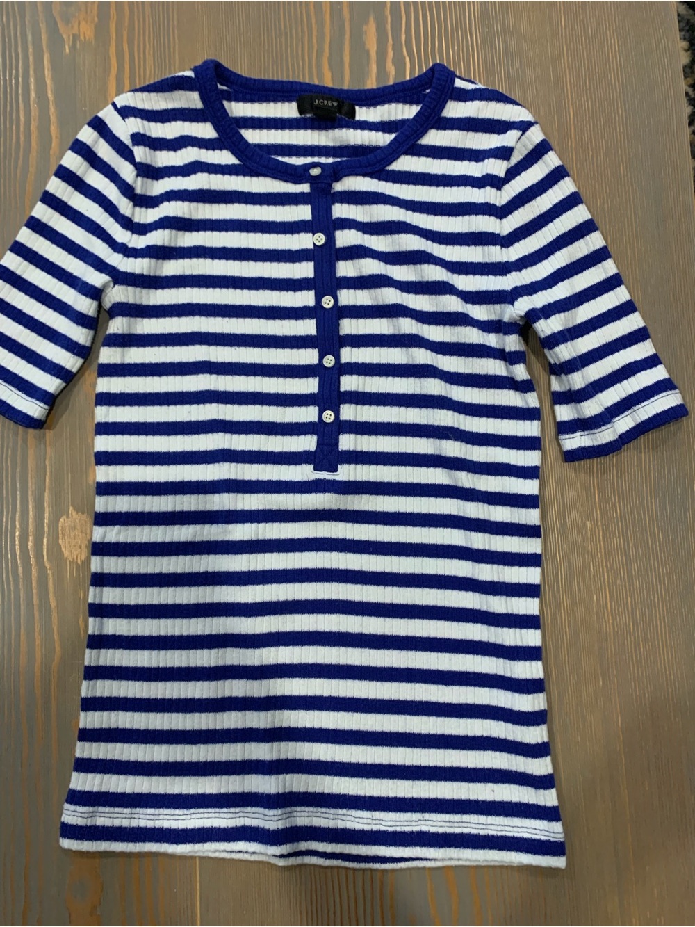 J. Crew Women’s Blue & White Striped Henley Top